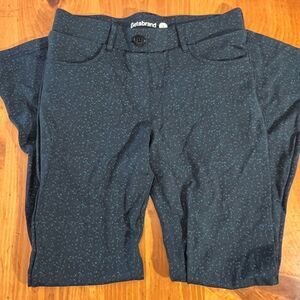 Betabrand Stretchy Comfy Pull On Navy Blue Straight Leg Pants w/ aqua speckle SP